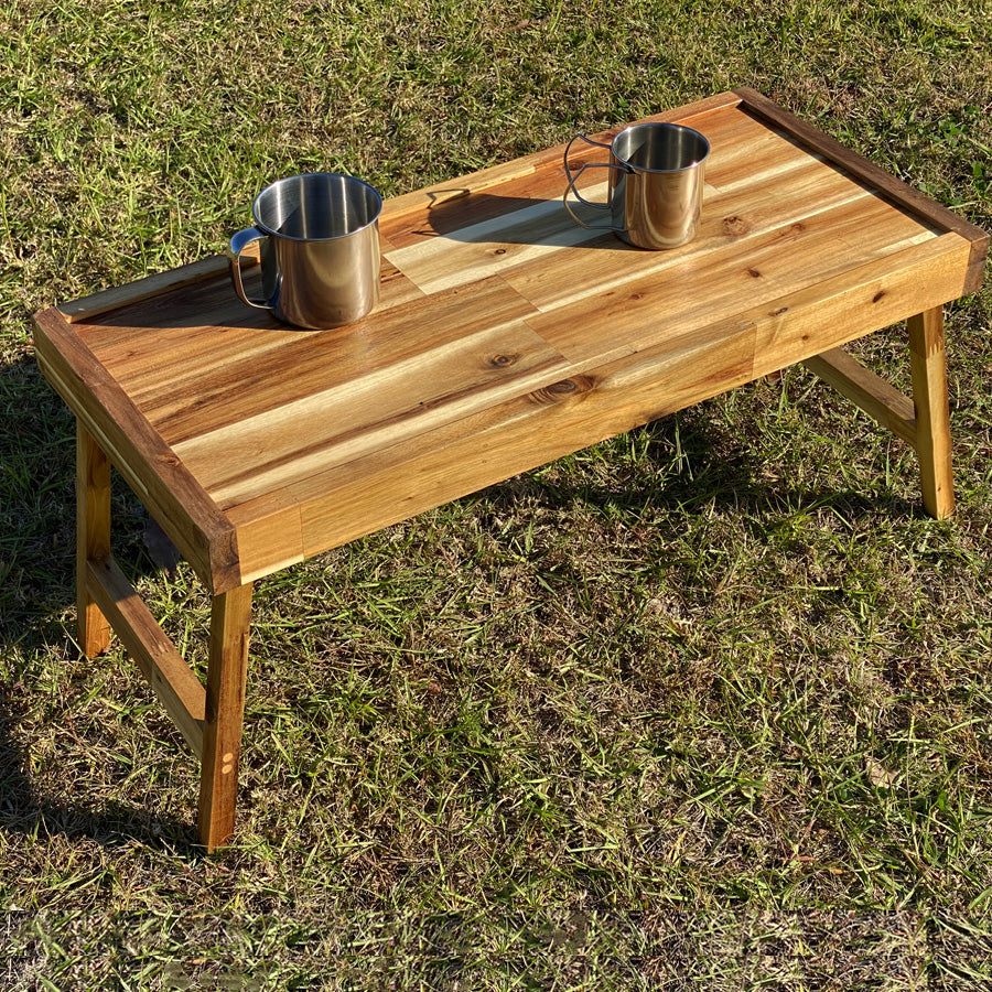 アカシア集成材 折りたたみ テーブル キャンプ ローテーブル-
